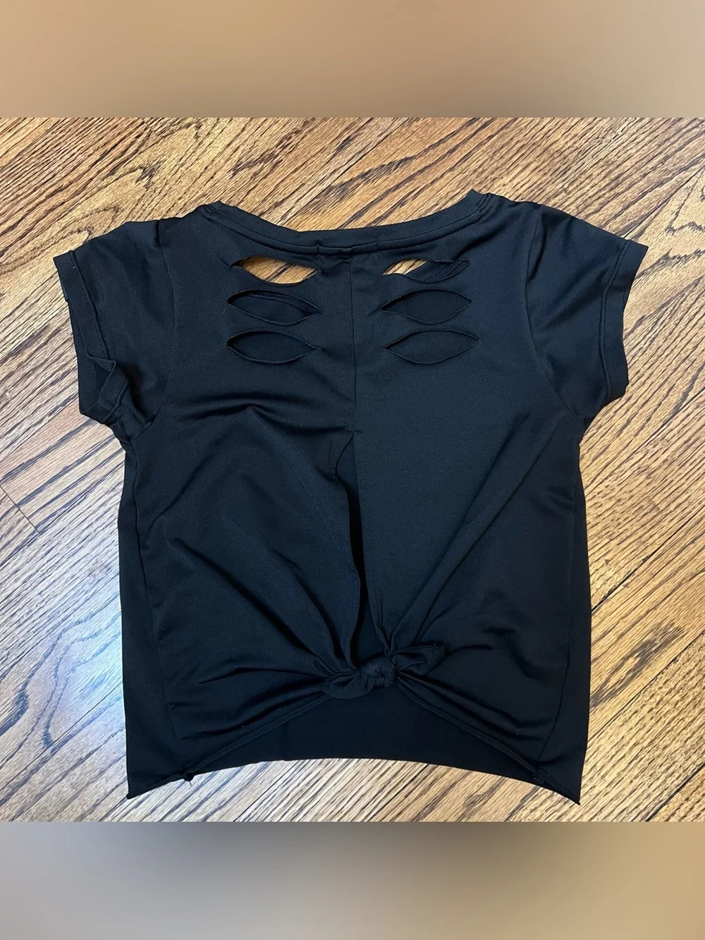Jo + Jax Youth Medium 8-10 Black Crop Top Cutout Tie Back Open Dancewear Hip Hop